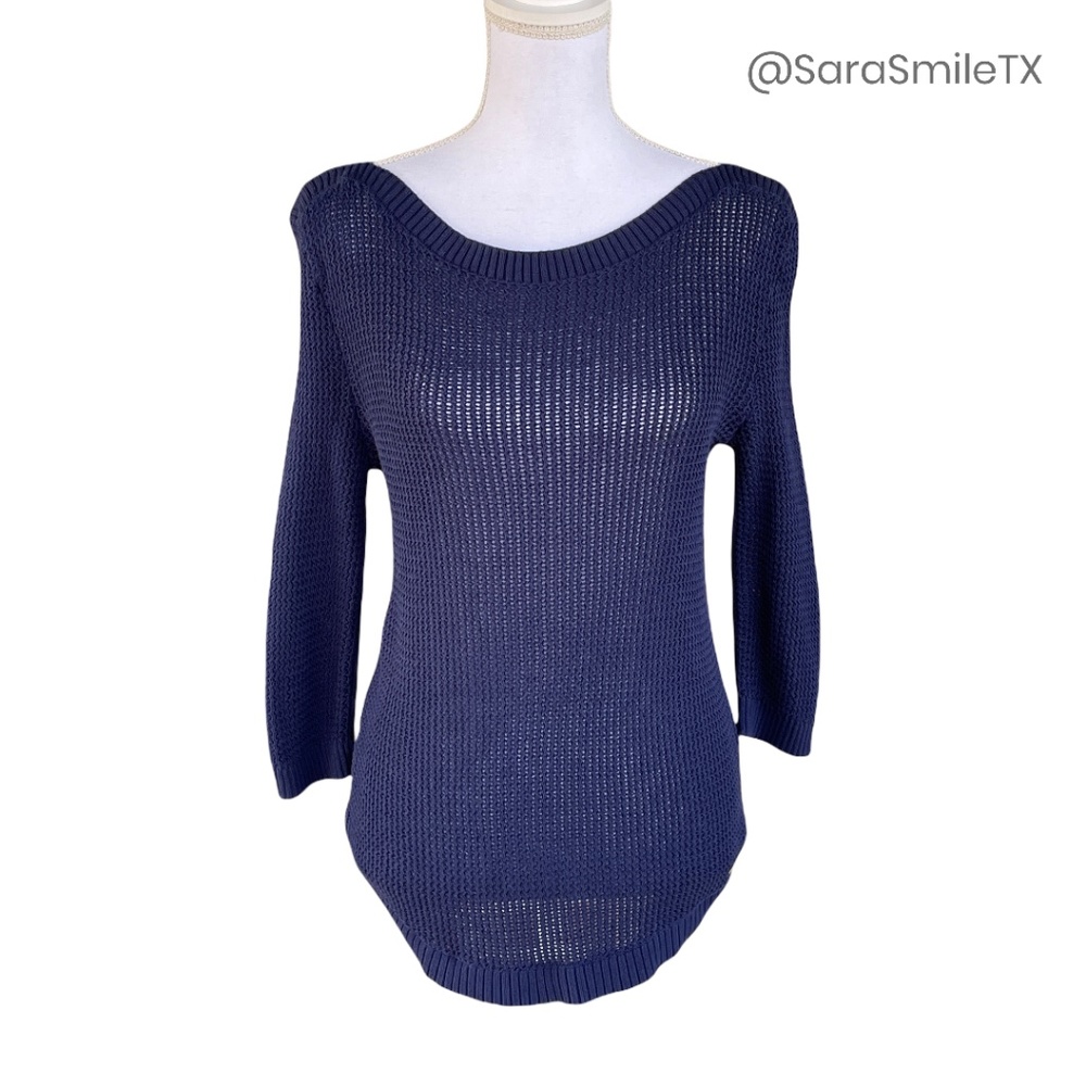 TOMMY HILFIGER Navy Blue 3/4 Sleeve Chunky Knit Sweater